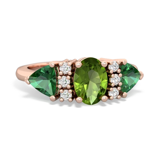 Genuine Peridot with Lab Created Emerald and Genuine Aquamarine Antique Style Three Stone ring