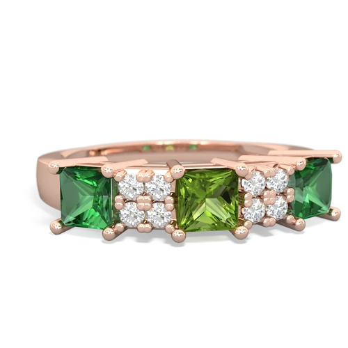 Genuine Peridot with Lab Created Emerald and Genuine Aquamarine Three Stone ring