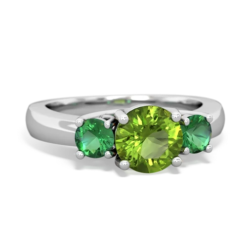 Genuine Peridot with Lab Created Emerald and Genuine Aquamarine Three Stone Trellis ring