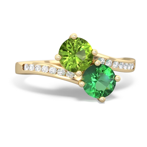 peridot-lab emerald two stone channel ring