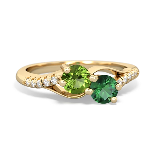 peridot-lab emerald two stone infinity ring