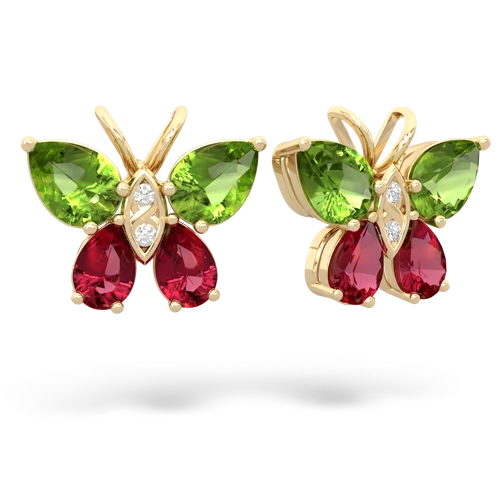 peridot-lab ruby butterfly earrings