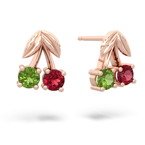 peridot-lab ruby cherries earrings
