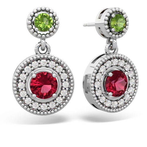 peridot-lab ruby halo earrings