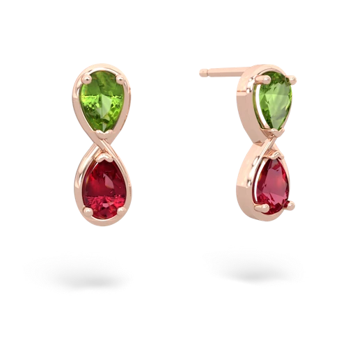 peridot-lab ruby infinity earrings