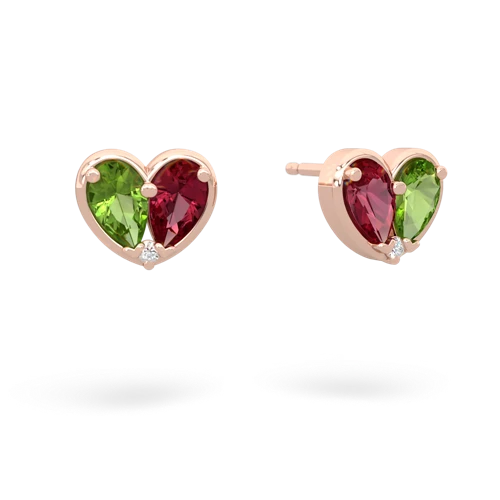 peridot-lab ruby one heart earrings