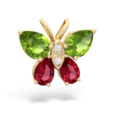peridot-lab ruby butterfly pendant