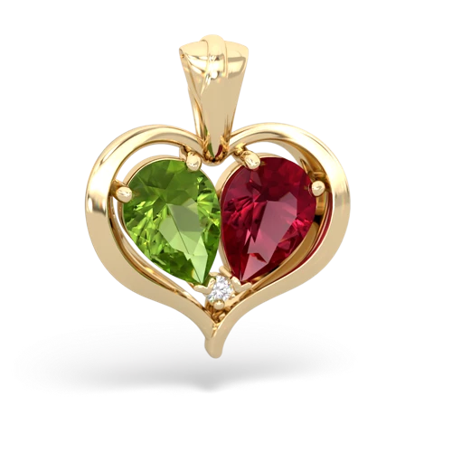 peridot-lab ruby half heart whole pendant