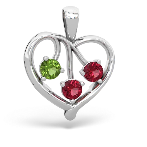 Peridot Genuine Peridot with Lab Created Ruby and Genuine Garnet Glowing Heart pendant Pendant