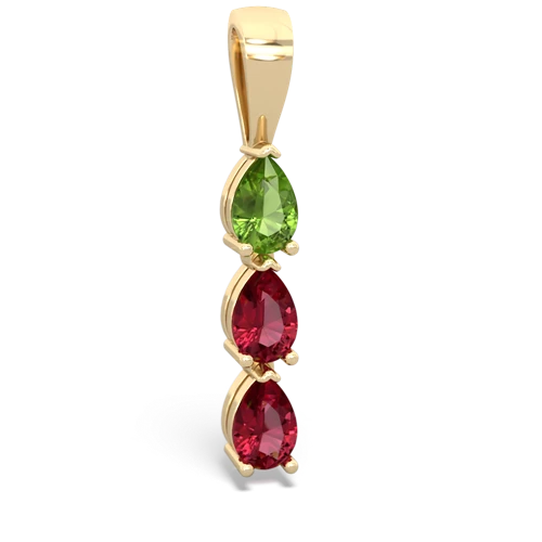 peridot-lab ruby three stone pendant