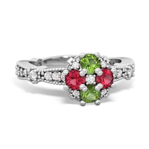 peridot-lab ruby art deco engagement ring