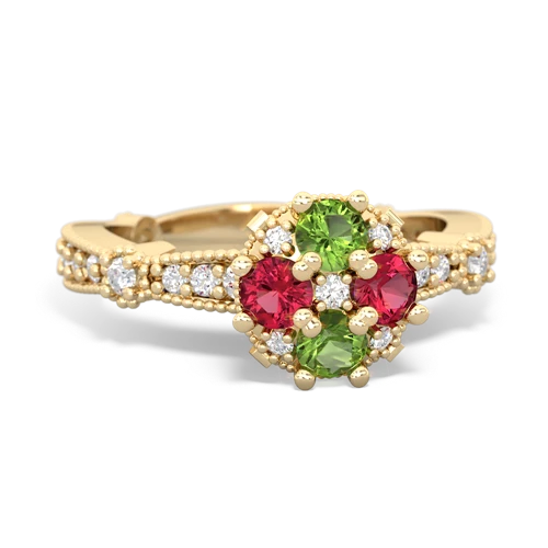 peridot-lab ruby art deco engagement ring