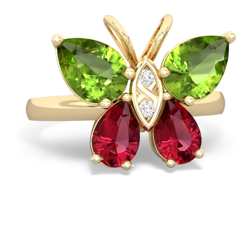 peridot-lab ruby butterfly ring