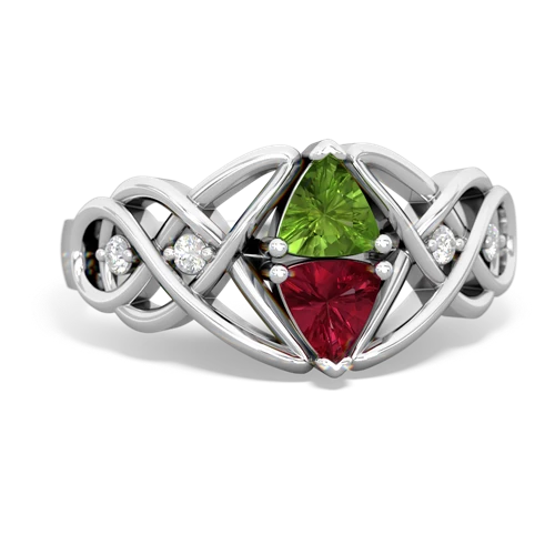 peridot-lab ruby celtic knot ring