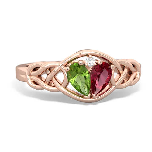peridot-lab ruby celtic knot ring