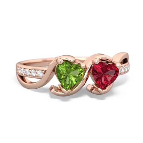 peridot-lab ruby double heart ring