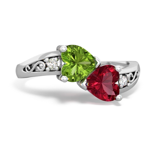 peridot-lab ruby filligree ring