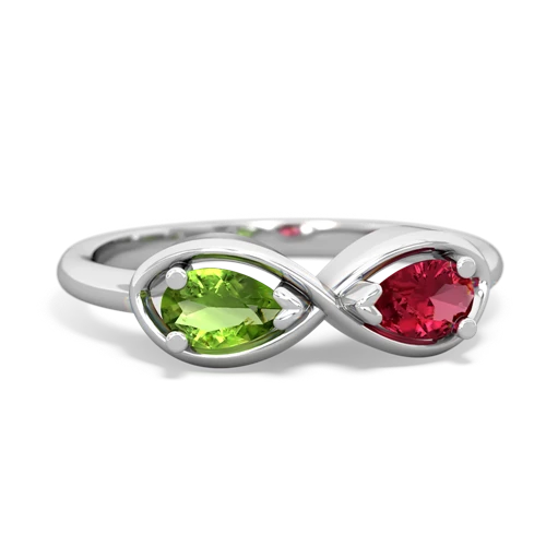 peridot-lab ruby infinity ring