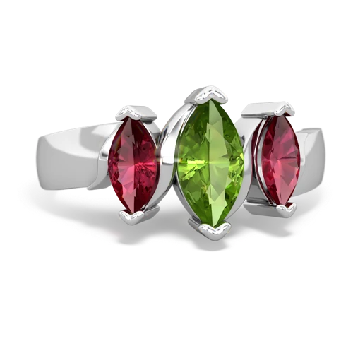 Peridot Genuine Peridot with Lab Created Ruby and Genuine Garnet Three Peeks ring Ring