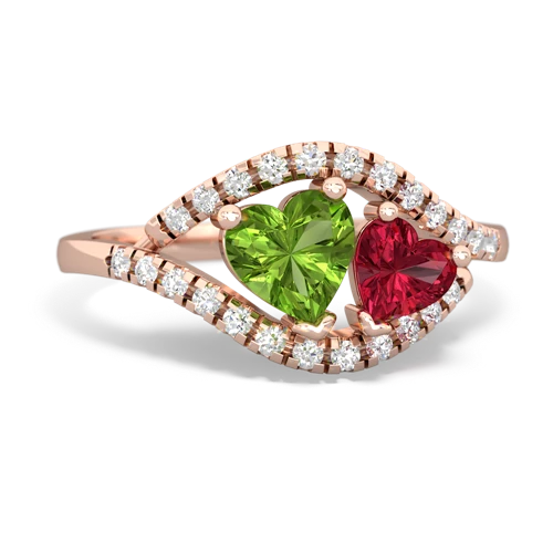 peridot-lab ruby mother child ring