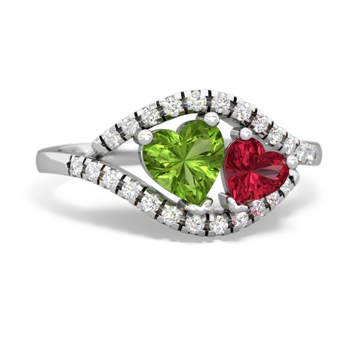 peridot-lab ruby mother child ring