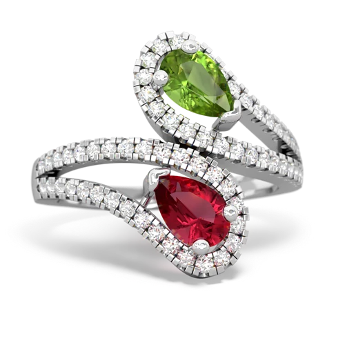 peridot-lab ruby pave swirls ring