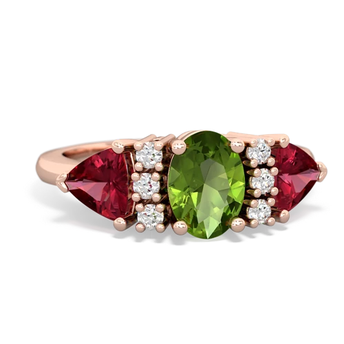 Peridot Genuine Peridot with Lab Created Ruby and Genuine Garnet Antique Style Three Stone ring Ring