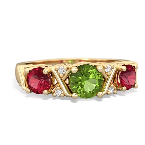 Peridot Genuine Peridot with Lab Created Ruby and Genuine Garnet Hugs and Kisses ring Ring