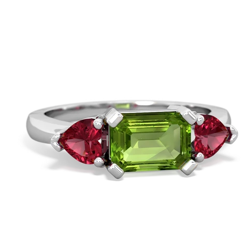 Peridot Genuine Peridot with Lab Created Ruby and Genuine Garnet Three Stone ring Ring