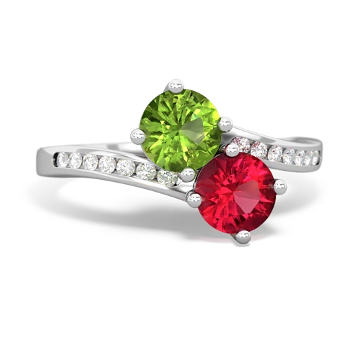 peridot-lab ruby two stone channel ring