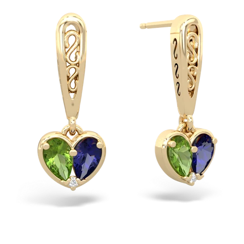 peridot-lab sapphire filligree earrings