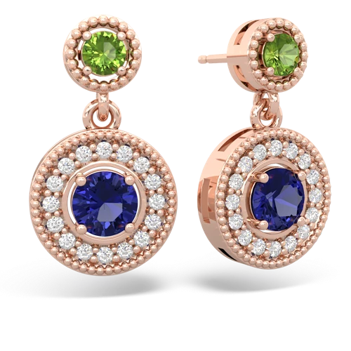 peridot-lab sapphire halo earrings