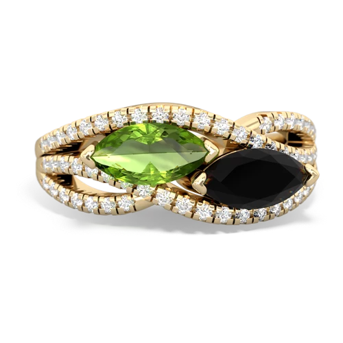 peridot-onyx double heart ring