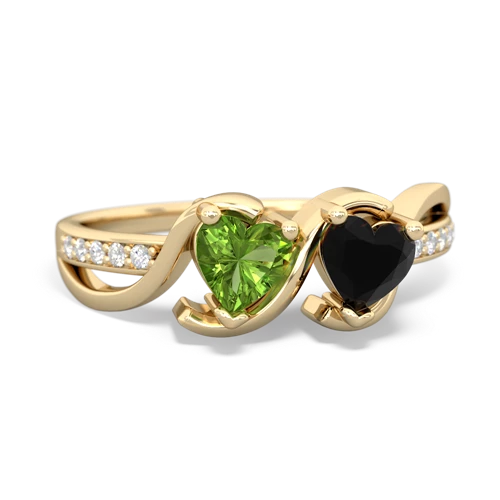 peridot-onyx double heart ring