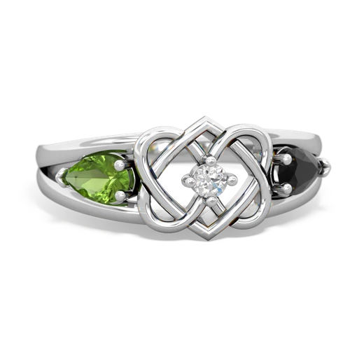 peridot-onyx double heart ring