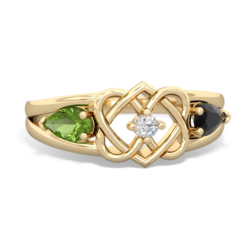 peridot-onyx double heart ring