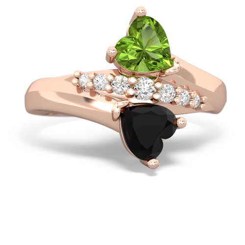 Peridot Genuine Peridot with Genuine Black Onyx Heart to Heart Bypass ring Ring