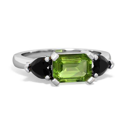 Peridot Genuine Peridot with Genuine Black Onyx and Lab Created Emerald Three Stone ring Ring