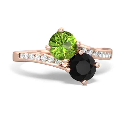 peridot-onyx two stone channel ring