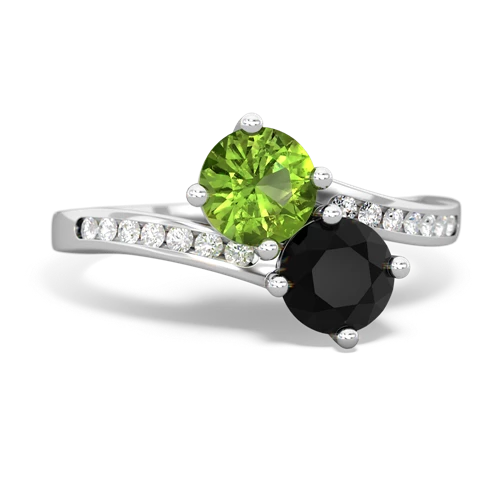 peridot-onyx two stone channel ring