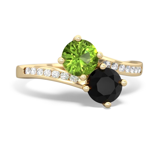 peridot-onyx two stone channel ring