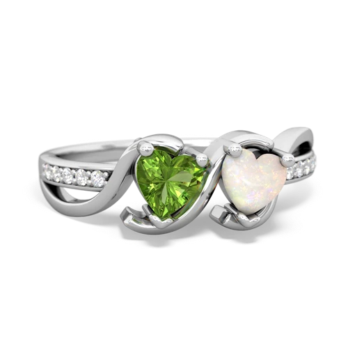 peridot-opal double heart ring
