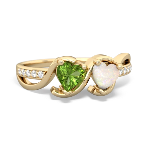 peridot-opal double heart ring