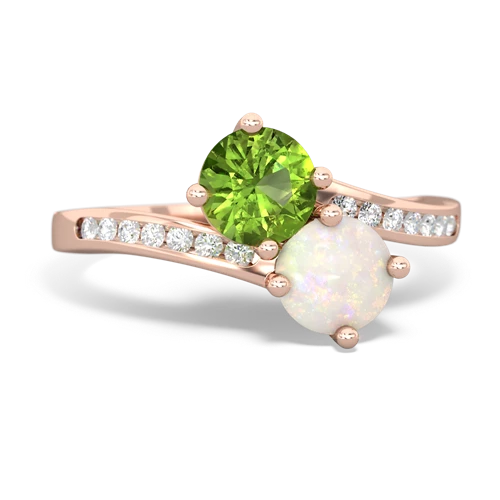 peridot-opal two stone channel ring