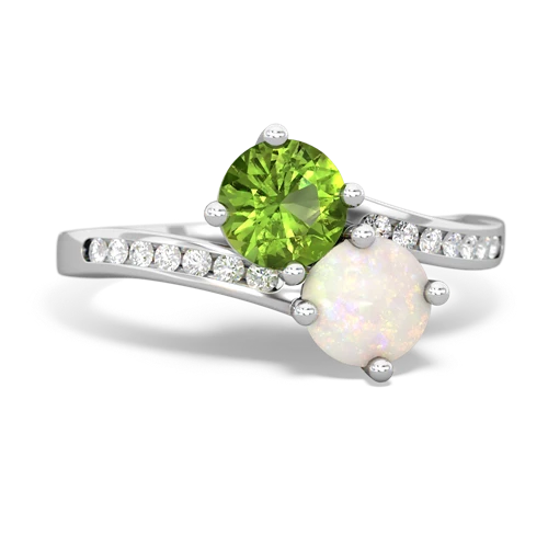 peridot-opal two stone channel ring