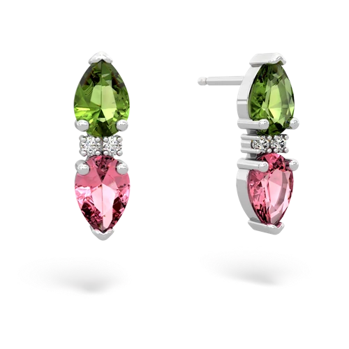 peridot-pink sapphire bowtie earrings