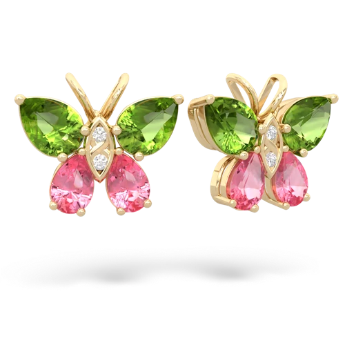 peridot-pink sapphire butterfly earrings