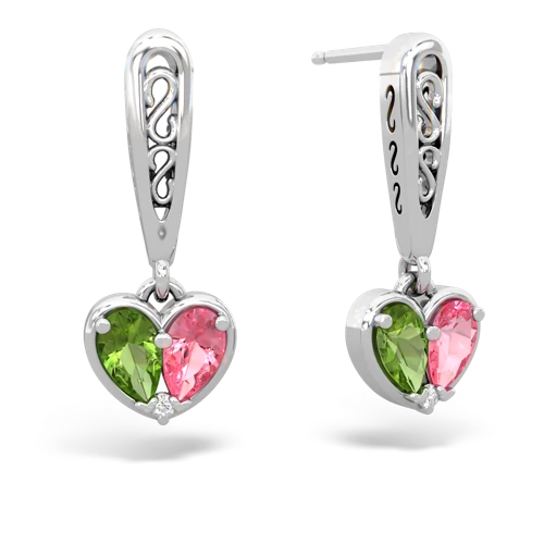 peridot-pink sapphire filligree earrings