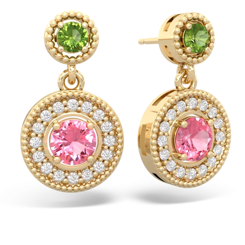 Peridot Genuine Peridot with Lab Created Pink Sapphire Halo Dangle earrings Earrings