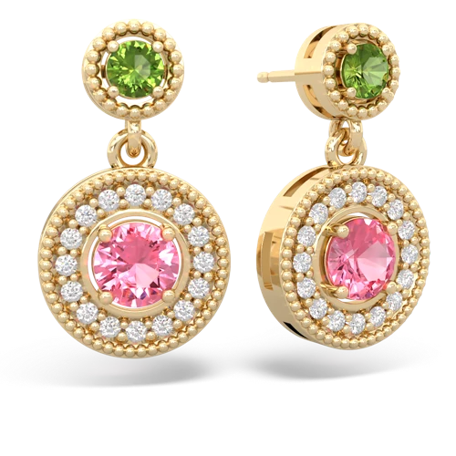 peridot-pink sapphire halo earrings